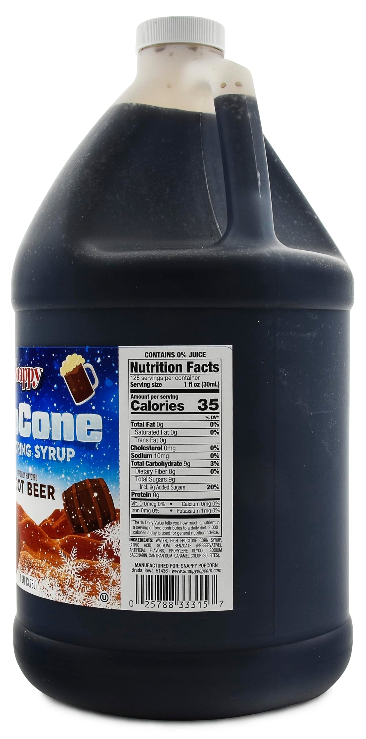 SNAPPY Root Beer Sno Cone Syrup ready to use for quick service at events.