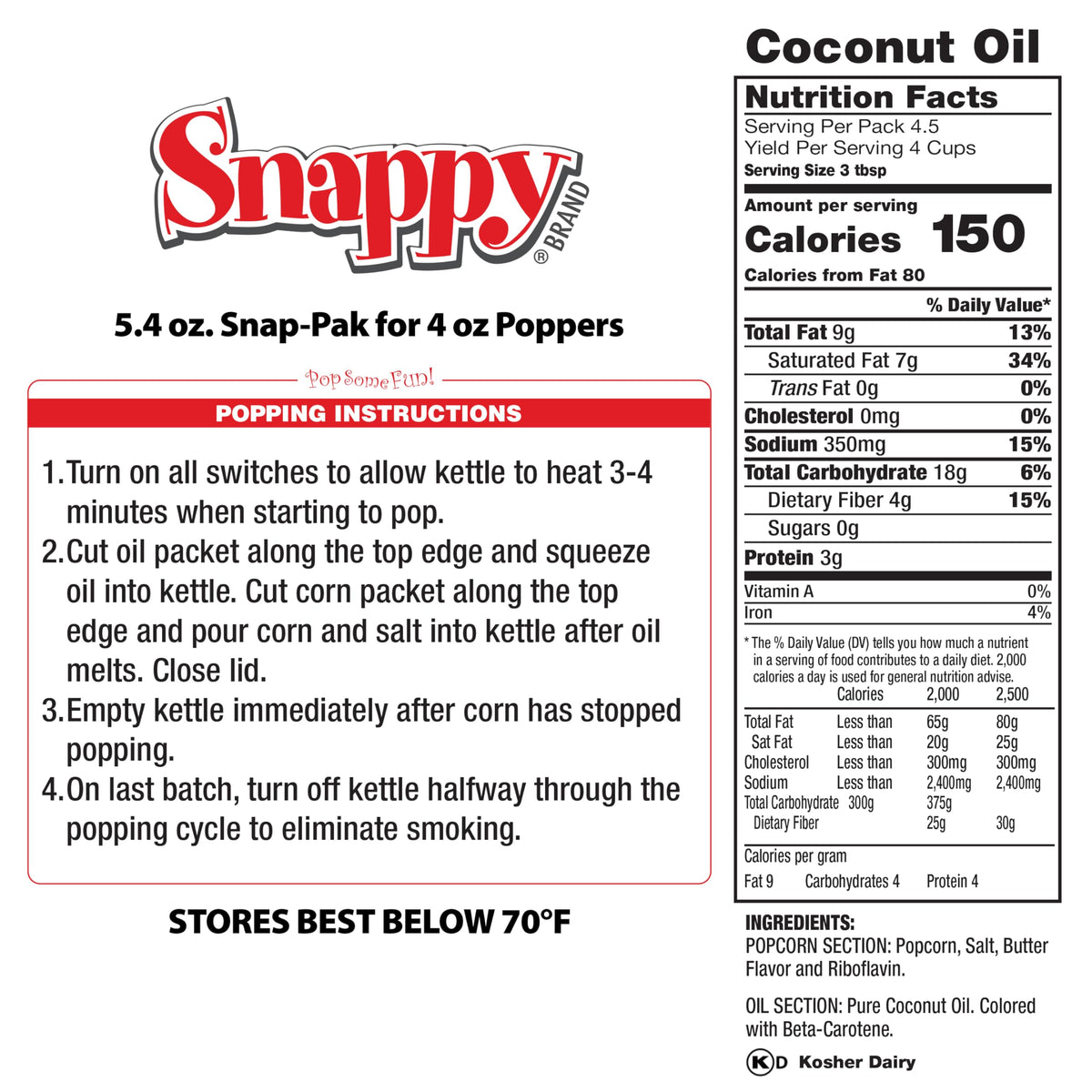 SNAPPY Snap-Paks yellow kernels pop into plump puffs, enhancing movie-night snacking.