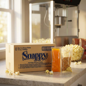 SNAPPY Snap-Paks guide quick pop steps, from oil melt to fresh popcorn.