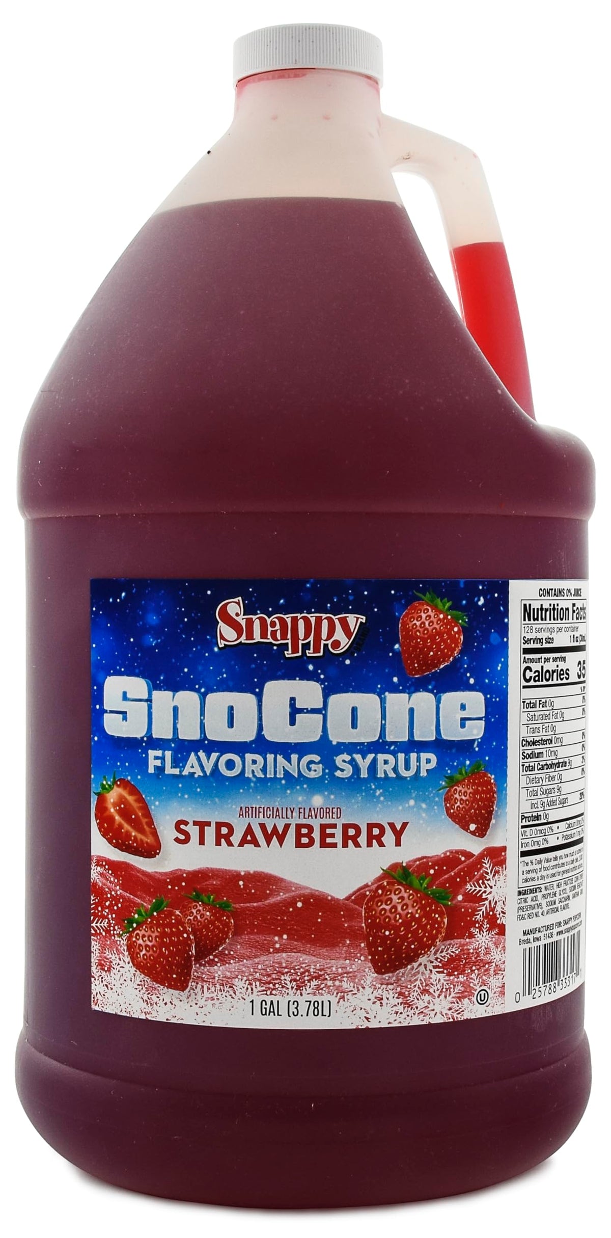 SNAPPY Strawberry Sno Cone Syrup bottle pour ready-to-use flavor on shaved ice