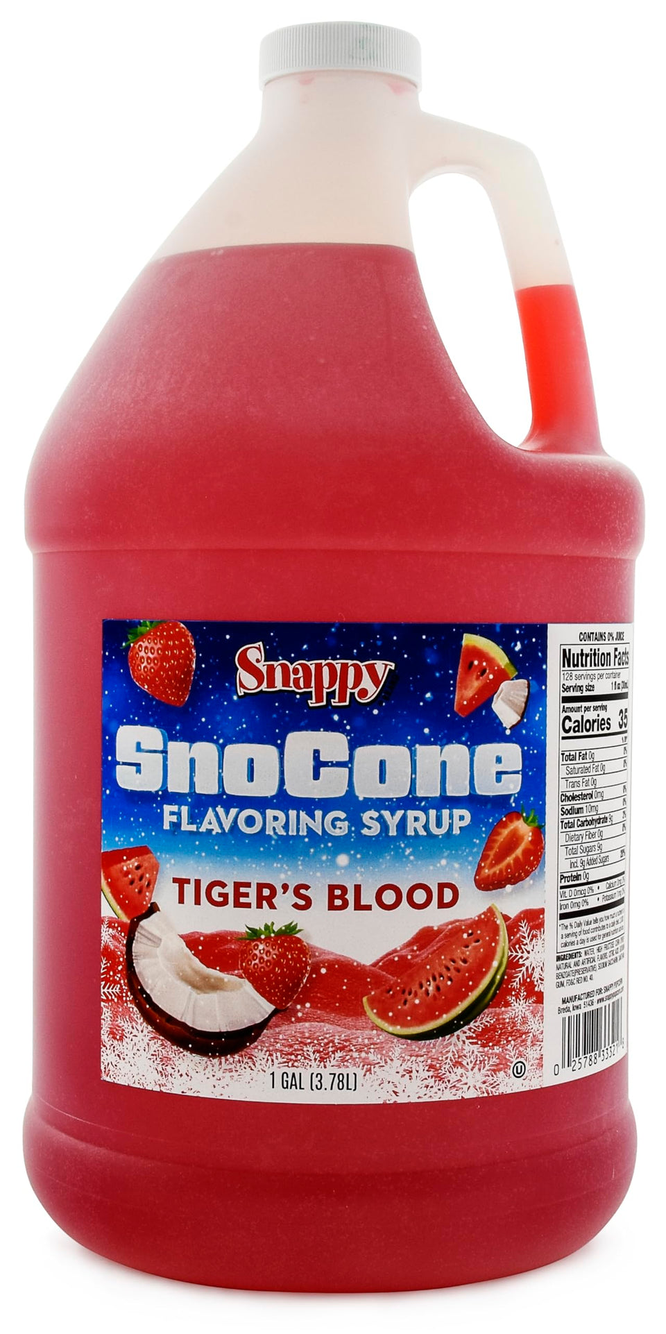 SNAPPY Tigers Blood Syrup bottle for consistent snow cones at gatherings