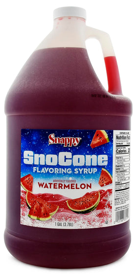 SNAPPY Watermelon Sno Cone Syrup bottle highlights ready-to-use convenience.
