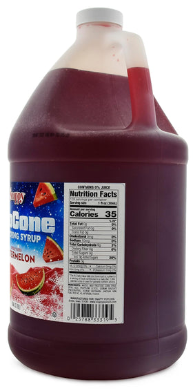 Pouring SNAPPY Watermelon Sno Cone Syrup for shaved ice.