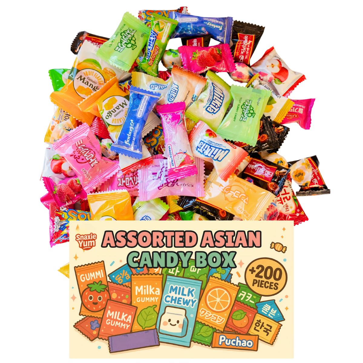 SNAXIE YUM Asian Candy Box front view shows a gift-ready assortment.