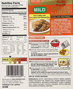 S&B Golden Curry Sauce with Vegetables Mild ingredients close-up showing vegetables