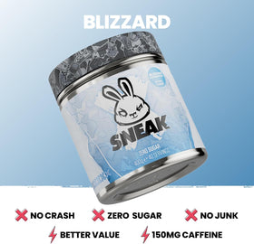 SNEAK Blizzard Lemonade powder scoop pouring into a glass for quick energy
