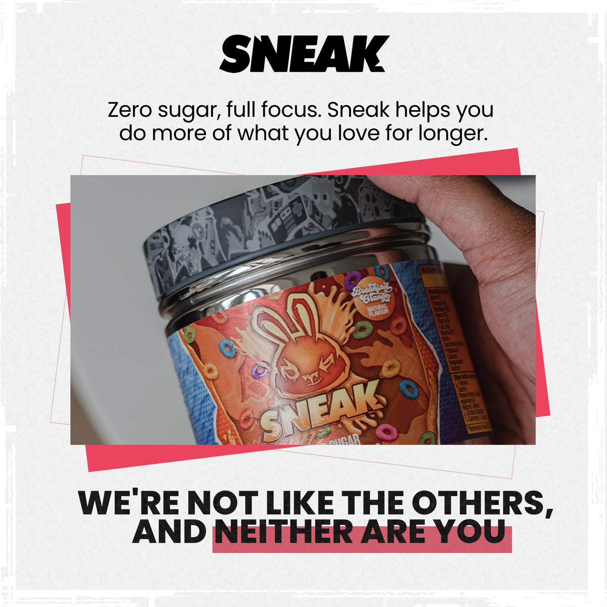 SNEAK Breakfast Orange tub front showcasing packaging for on-the-go mornings.