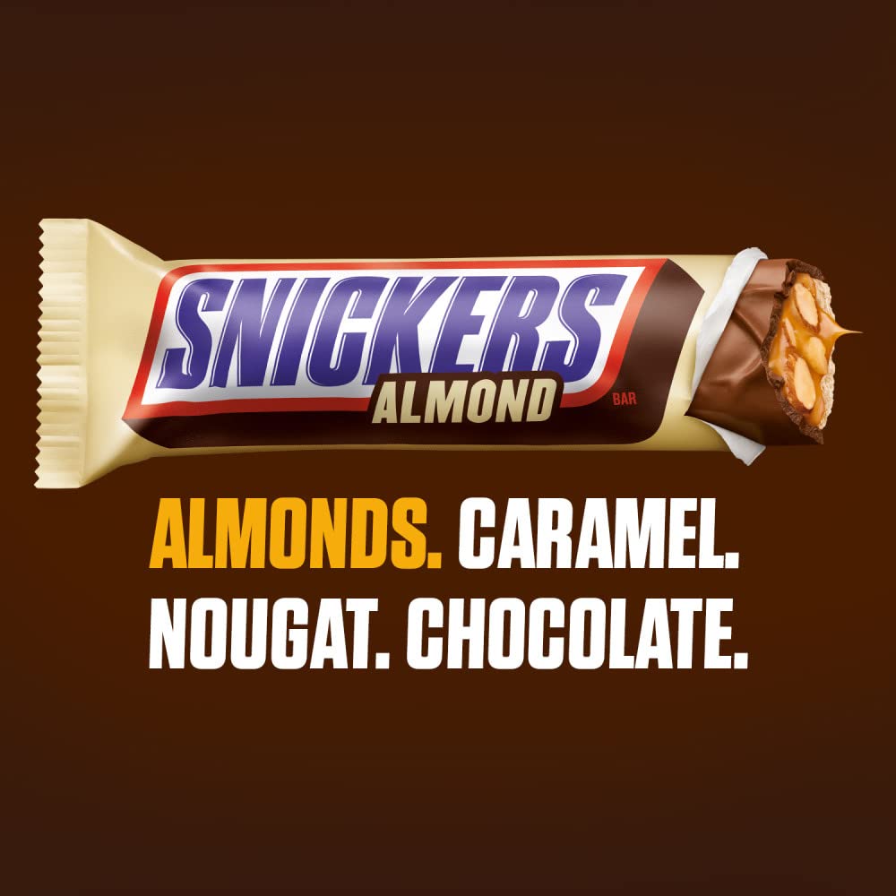 Close-up of almonds and caramel in a Snickers Almond bar for a quick, satisfying snack