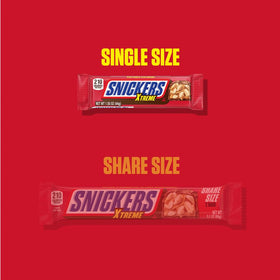 Unwrapped Snickers Xtreme bar reveals milk chocolate coating