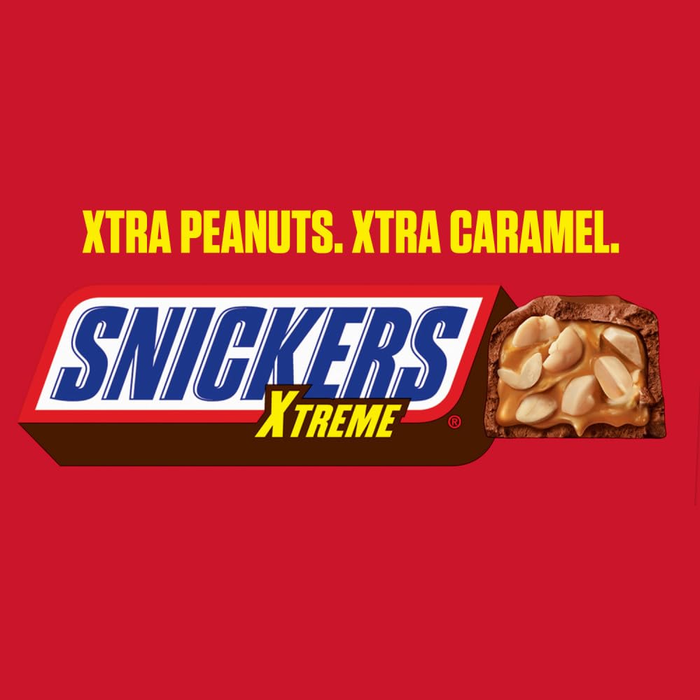Close-up of Snickers Xtreme showing peanuts and caramel