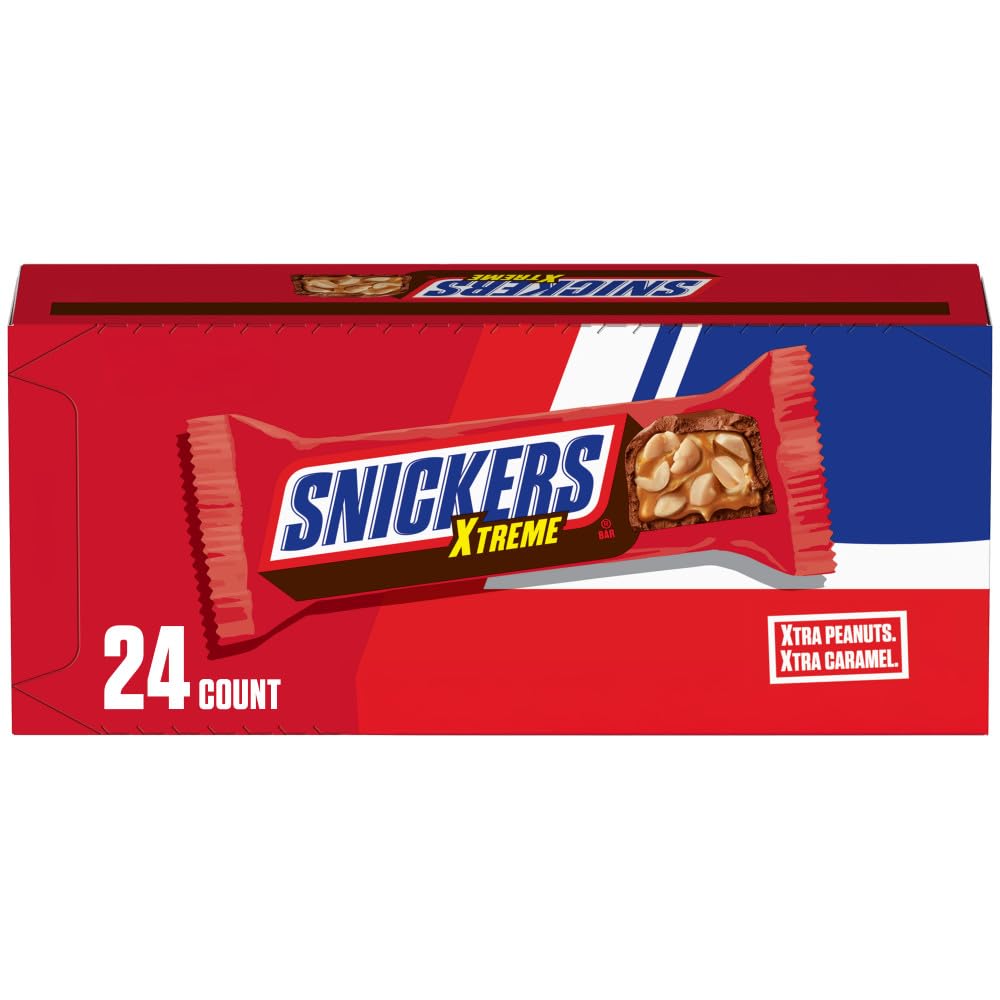 Snickers Xtreme pack-shot with 24 bars, great for game-day sharing