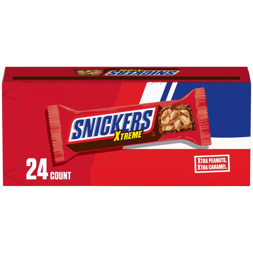 Snickers Xtreme pack-shot with 24 bars, great for game-day sharing