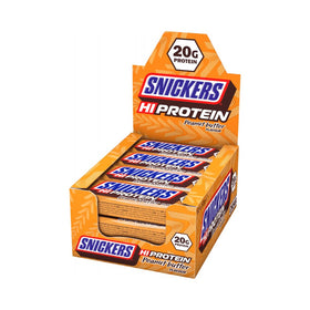 Snickers HI-Protein peanut butter bars packaging with protein boost for on-the-go energy.