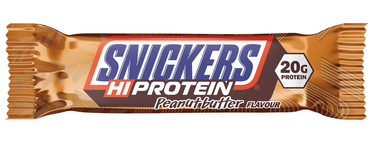 Snickers HI-Protein peanut butter bar served as a high-protein snack.
