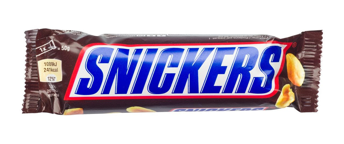Snickers individually wrapped bars, ideal for grab-and-go snacking.