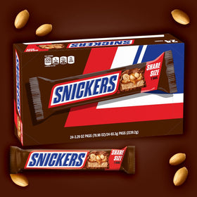 Snickers milk chocolate bar with peanuts for satisfying snack cravings