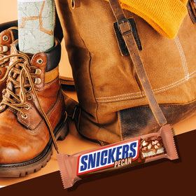 Road trip snack: SNICKERS Pecan bars in bulk packaging.