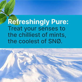 SNØ peppermint xylitol candy chips closeup crystal texture emphasizes clean crunch and refreshing aftertaste.