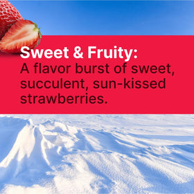 SNØ Strawberry Xylitol Candy Chips bag close-up highlights crystal crunch and refreshing flavor.