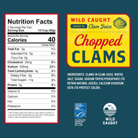 Snow's chopped clams in chowder dish demonstrates hearty, protein-rich meal option.