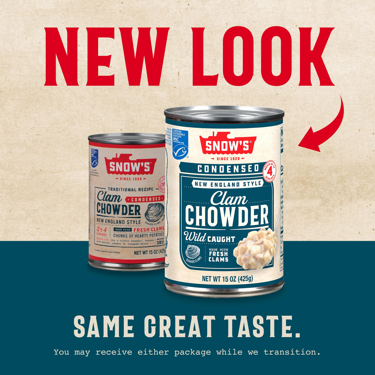 Snow's 12-pack of New England Clam Chowder cans for pantry-ready meals.