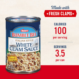 Snow's clam sauce being poured over hot pasta for a quick meal