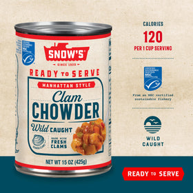 Snow's Manhattan Clam Chowder 12-pack ready for pantry stocking.