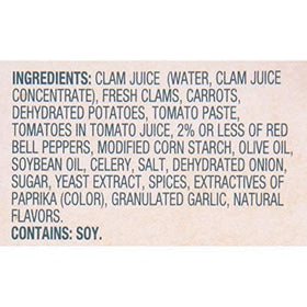Nutrition facts for Snow's Manhattan Chowder highlight 11g protein per serving.