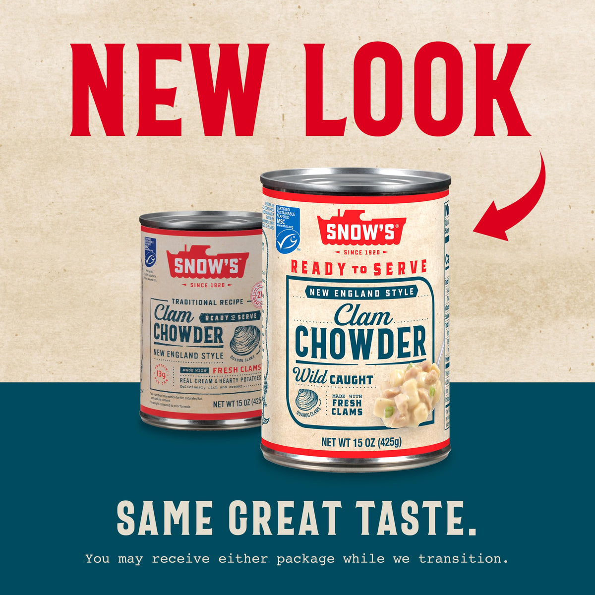 Snow's can label image communicates quality and easy storage in pantry