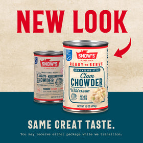 Snow's can label image communicates quality and easy storage in pantry