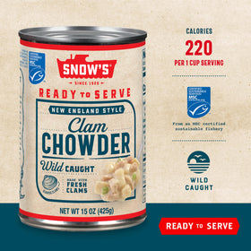 Snow's chowder cream-and-potatoes close-up highlights rich texture and comforting flavor