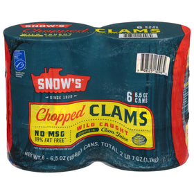 Snow's wild caught chopped clams can front shows ready-to-use seafood for chowders.