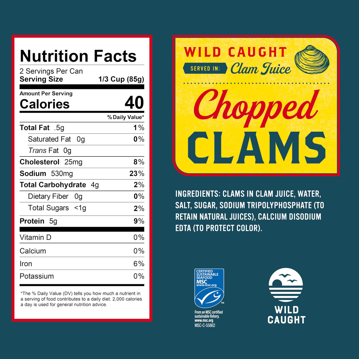 Snow's chopped clams close-up shows plump meat ready for chowders
