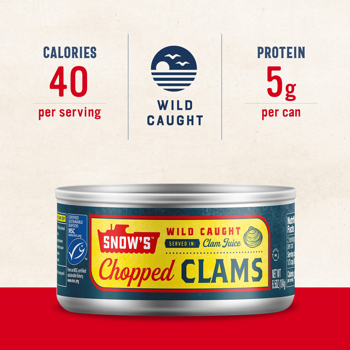 Snow's clams in juice close-up preserves brine and texture for sauces