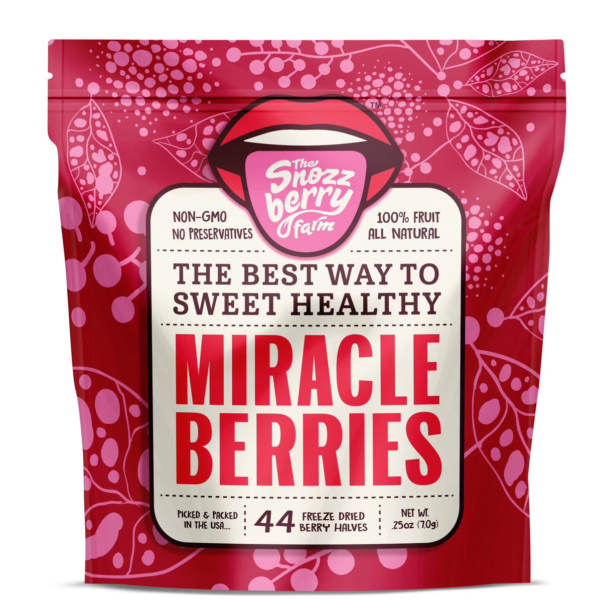 The Snozzberry Farm miracle berry halves on a plate for flavor-tripping fun