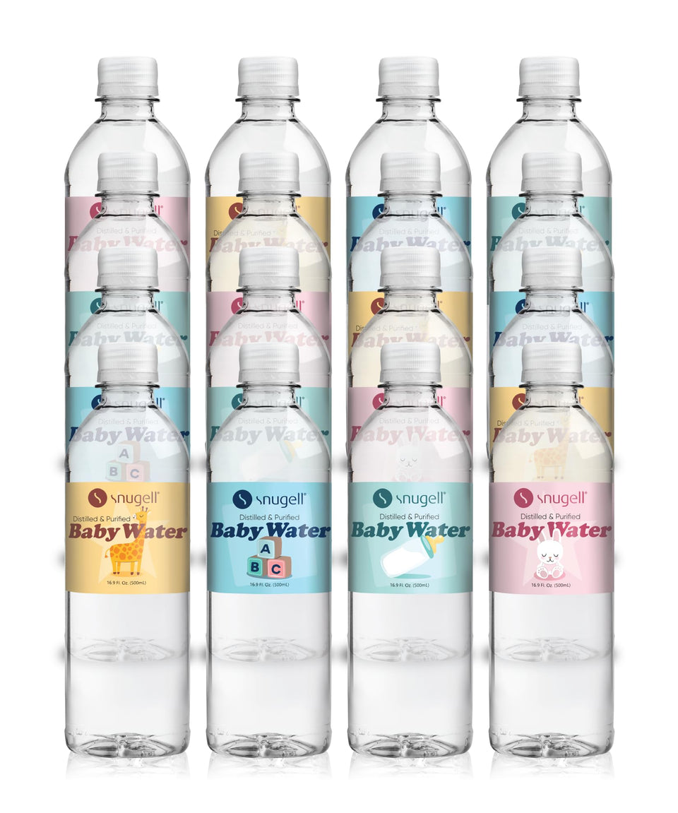 Snugell distilled water bottle front view, ideal for gentle infant hydration