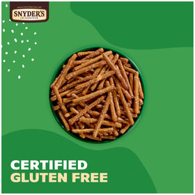 Snyder's Gluten Free Pretzel Sticks 100-calorie pack highlights light, satisfying crunch.