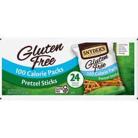Snyder's Gluten Free Pretzel Sticks 24-pack box presents pantry-ready gluten-free snack.