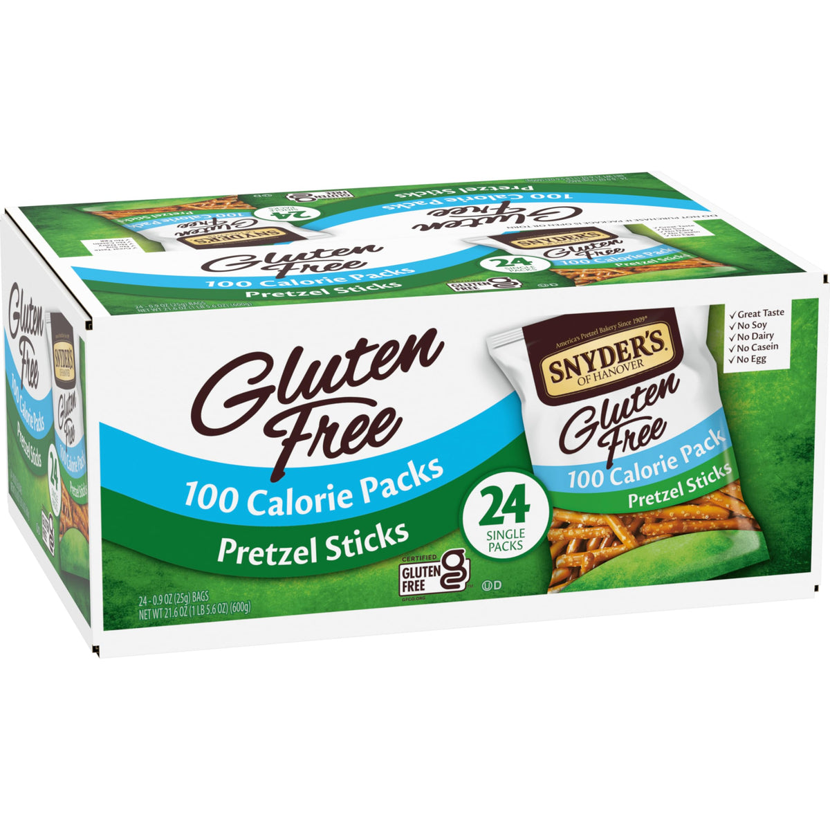 Snyder's Gluten Free Pretzel Sticks dairy-free option appeals to varied diets.
