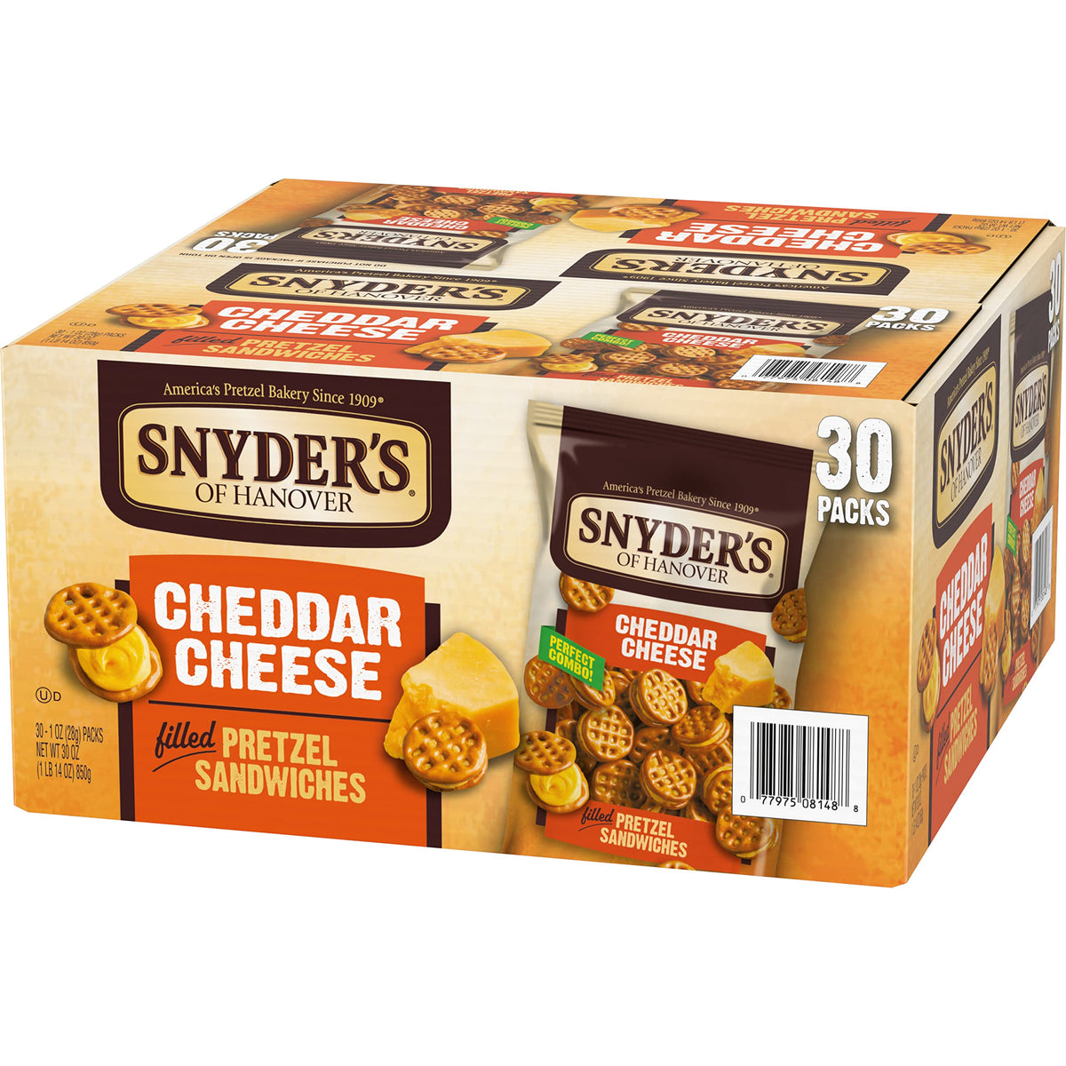 Snyder's of Hanover bite-sized cheddar pretzel sandwiches deliver satisfying crunch during lunch breaks.