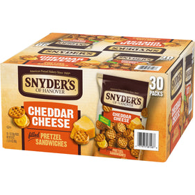 Snyder's of Hanover bite-sized cheddar pretzel sandwiches deliver satisfying crunch during lunch breaks.