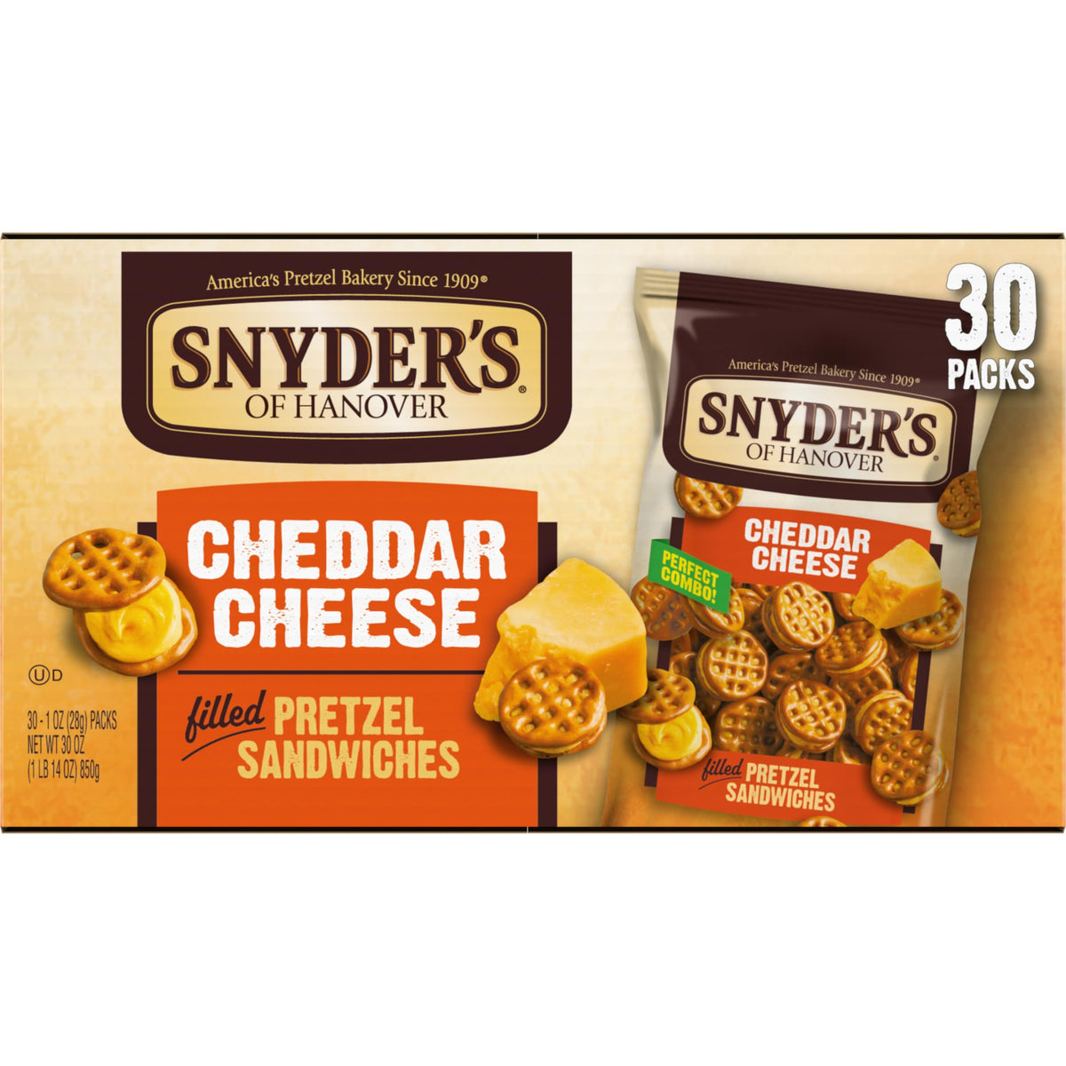 Snyder's of Hanover multi-pack cheddar pretzel sandwiches keep snacking organized for families.