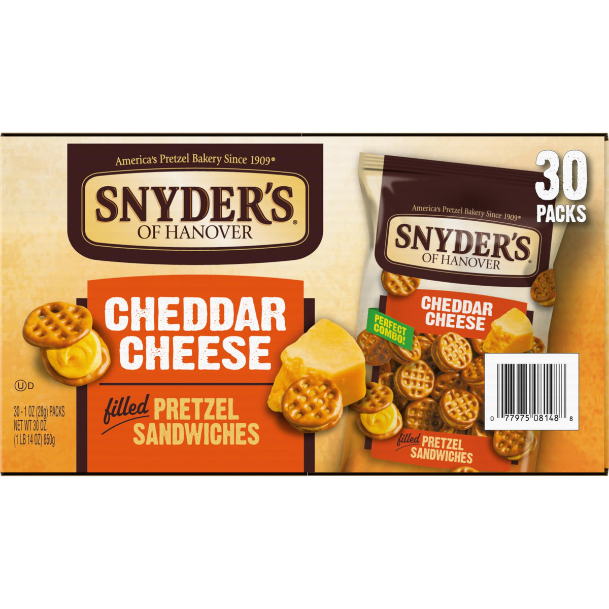 Snyder's of Hanover cheddar pretzel sandwiches for kids and adults who love crunchy cheese.