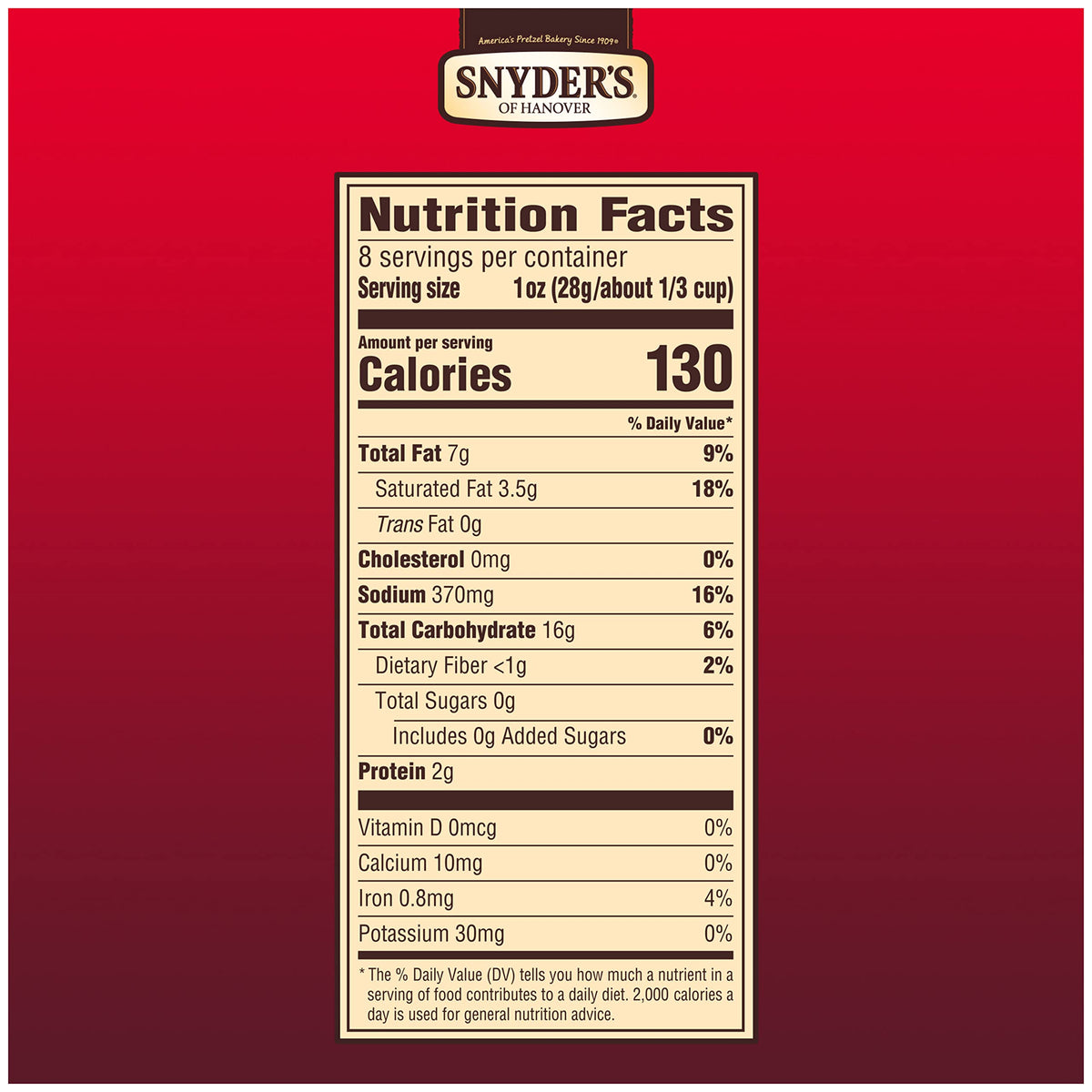 Snyder's of Hanover Hot Buffalo Wing Pretzel Pieces packaging shot highlighting 8-oz bag