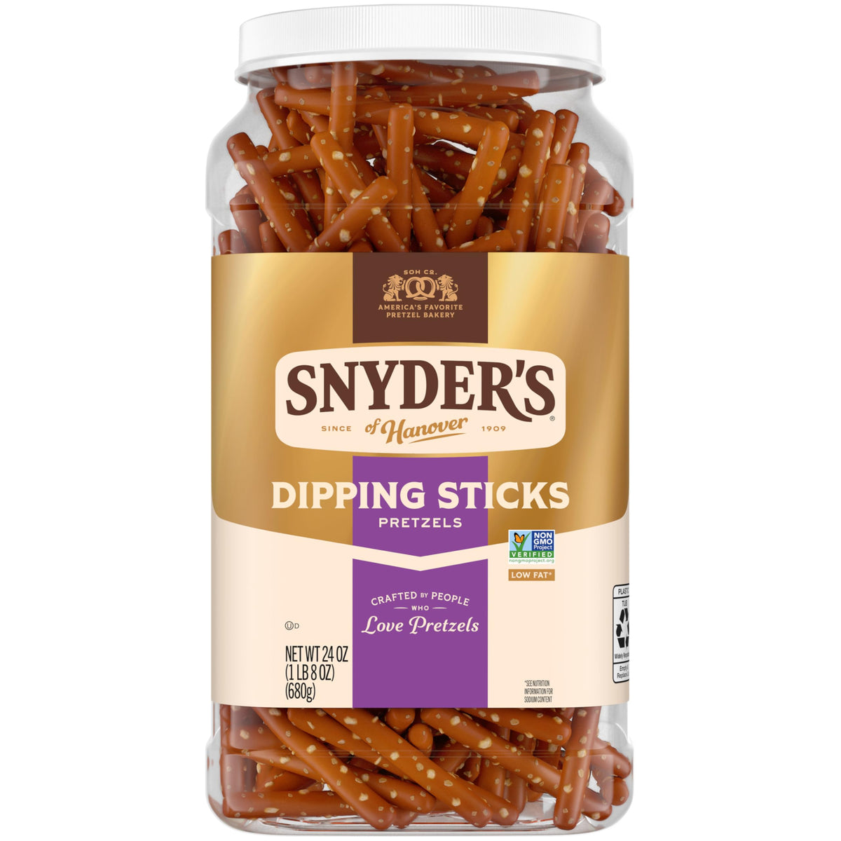 Snyder’s of Hanover Pretzel Dipping Sticks front view; ideal for dipping and sharing.