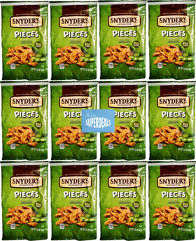 Snyder's of Hanover jalapeño pretzel pieces 12-pack front view highlighting snackability