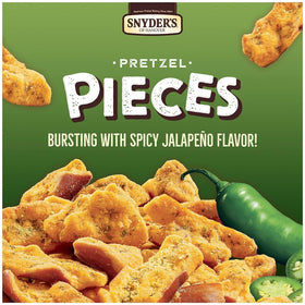 Close-up of jalapeño seasoning on Snyder's pretzel pieces for bold flavor