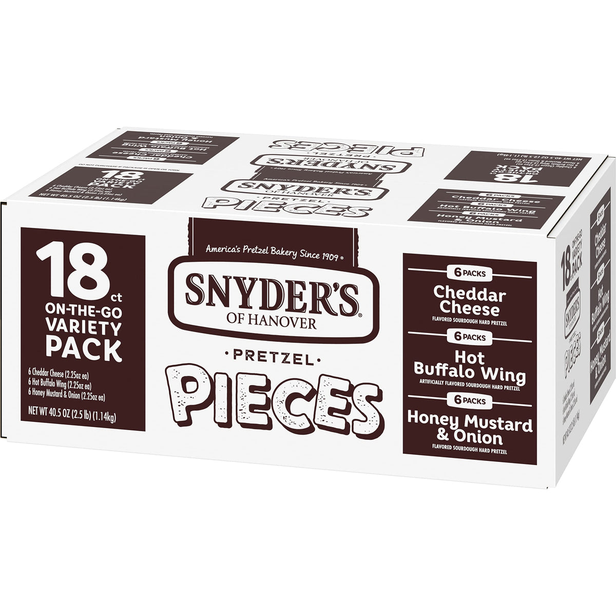 Non-GMO verified seal on Snyder's pretzel bag for quality assurance