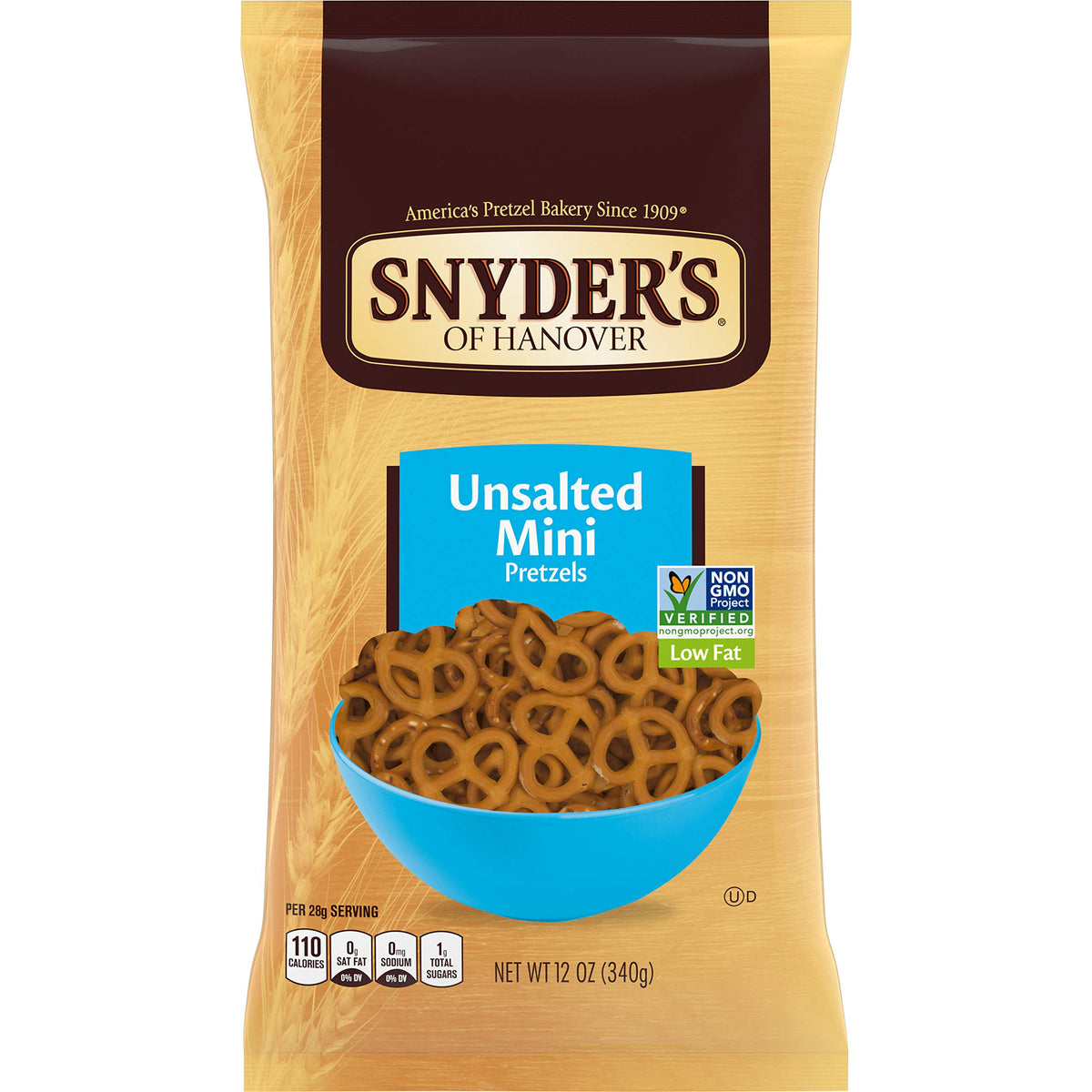 Snyder's of Hanover Unsalted Pretzels in a pack for sharing.