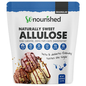 So Nourished Allulose Sweetener granular bottle pour – smooth, natural sweetness for beverages and baking.
